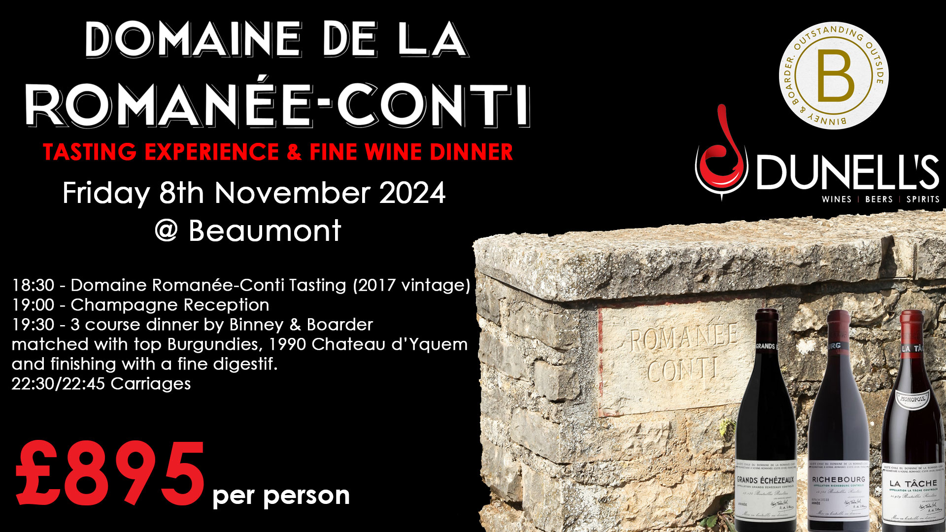 Domaine Romanee Conti Experience and Fine Wine Dinner Friday 8th